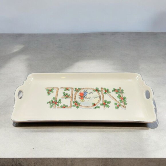 Pickard China Ivory Hand Decorated NOEL Tray USA Porcelain Ceramic Holiday VTG - Picture 1 of 14
